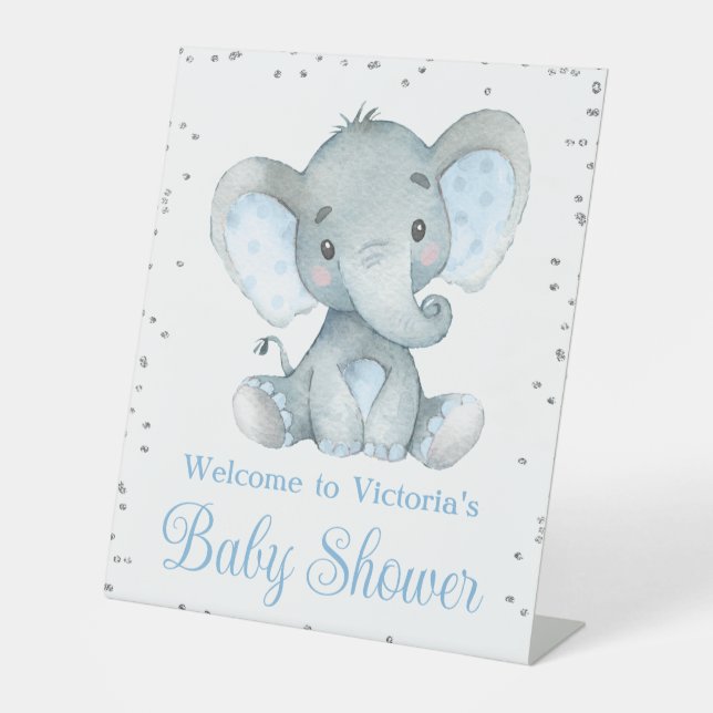 Boy Elephant Baby Shower Welcome Table Sign (Front)
