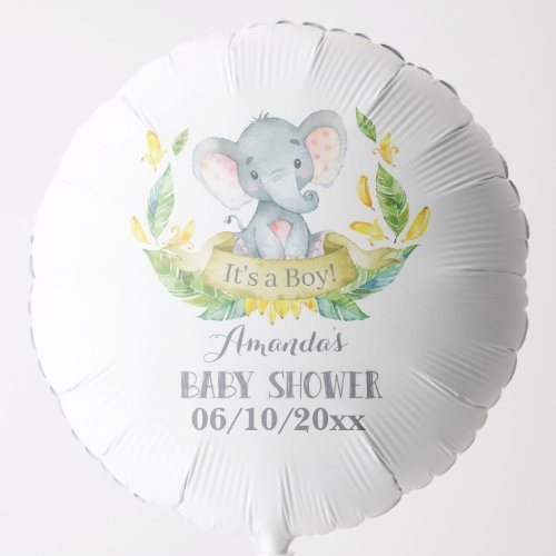 Boy Elephant Baby Shower Yellow and Gray Balloon