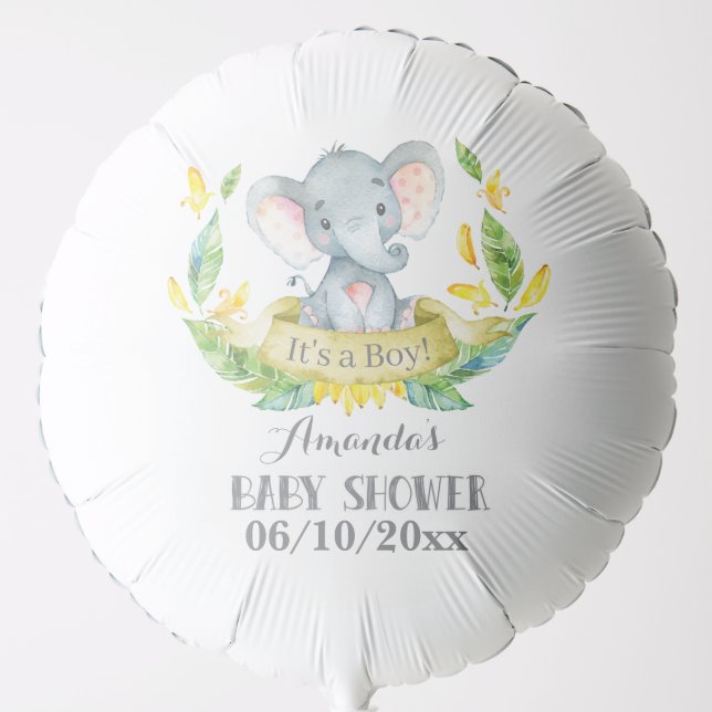 Boy Elephant Baby Shower Yellow and Gray Balloon (Front)