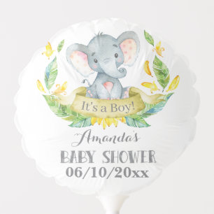 Boy Elephant Baby Shower Yellow and Gray Balloon