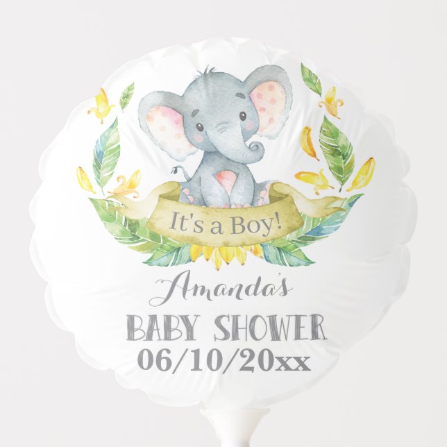 Boy Elephant Baby Shower Yellow and Gray Balloon (Front)