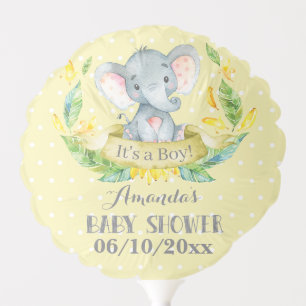 Boy Elephant Baby Shower Yellow and Gray Balloon