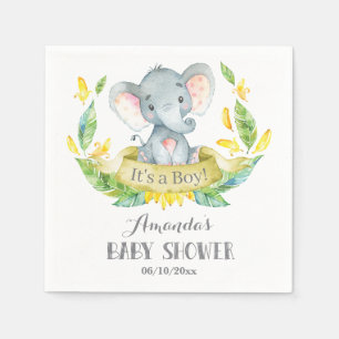 Boy Elephant Baby Shower Yellow and Gray Napkins