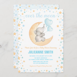 Boy Elephant Baby Siting on Moon Shower Invitation