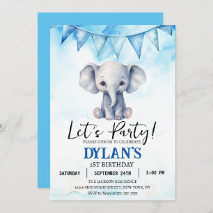 Boy Elephant Birthday Party Invitation
