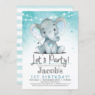 Boy Elephant Birthday Party Invitation