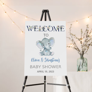Boy elephant blue baby shower welcome sign. foam board