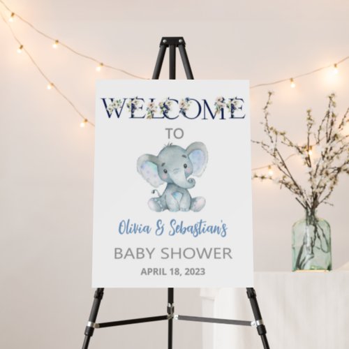 Boy elephant blue baby shower welcome sign foam board