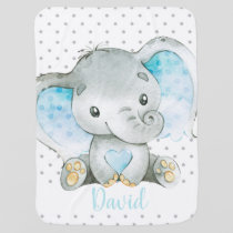 Boy Elephant Blue Cute Baby Blanket