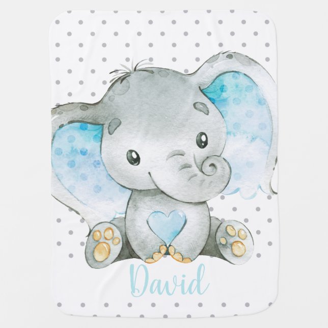 Boy Elephant Blue Cute Baby Blanket (Front)