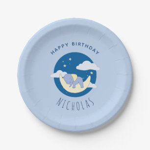 Boy Elephant Blue Dreamy Kids Birthday Party Paper Plates