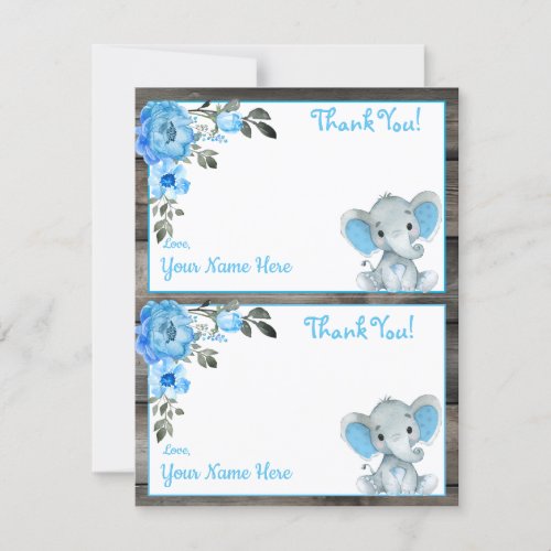 Boy Elephant Blue Two Per Page Thank You Cards 