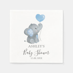 Boy Elephant Blue Watercolor Baby Shower Napkins