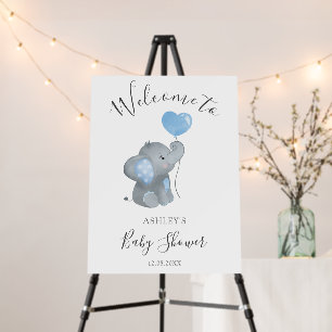 Boy Elephant Blue Watercolor Baby Shower Welcome Foam Board