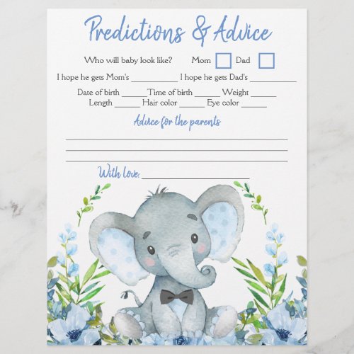 Boy Elephant Bow Tie Baby Shower Double Game Flyer