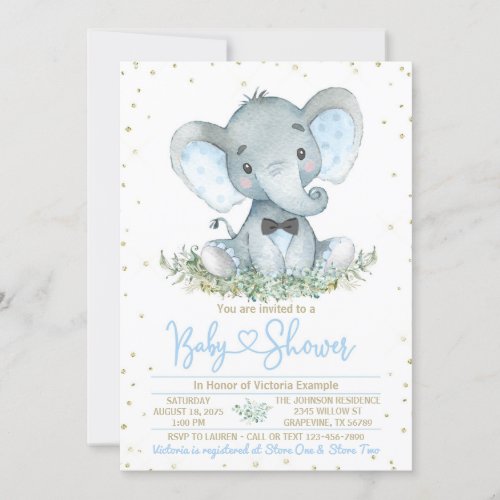 Boy Elephant Bow Tie Baby Shower Invitation