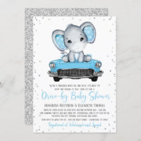 Boy Elephant Car Covid Drive By Baby Shower Invitation