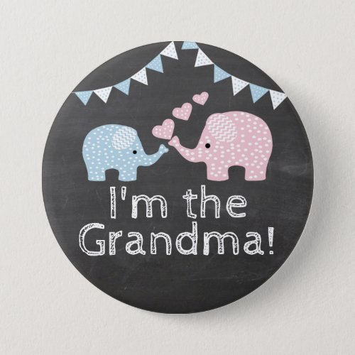 Boy Elephant Chalkboard Look   Im The Grandma Pinback Button