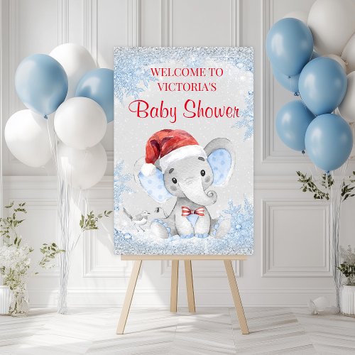 Boy Elephant Christmas Baby Shower Welcome Sign