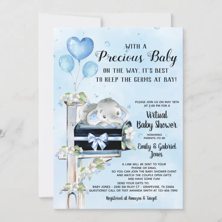 Boy Elephant Covid Baby Shower By Mail Invitation Zazzle