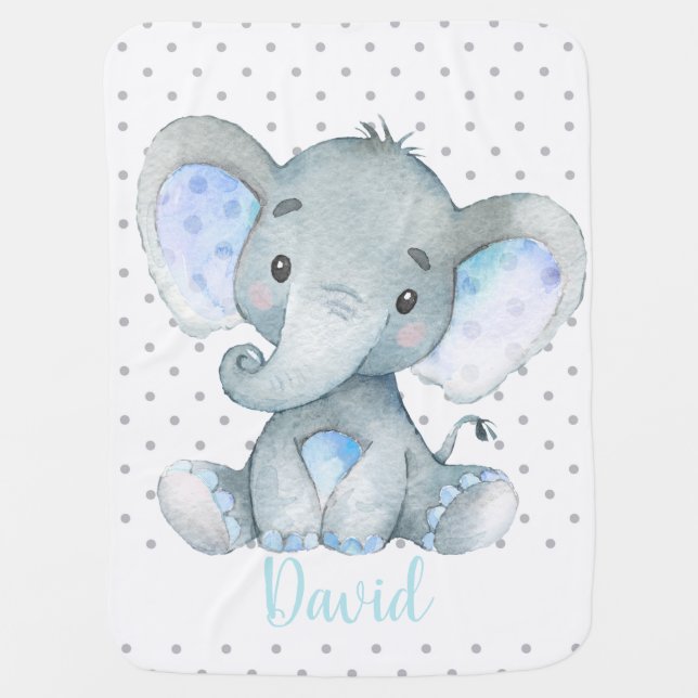 Boy Elephant Cute Baby Gift Jungle Blanket (Front)