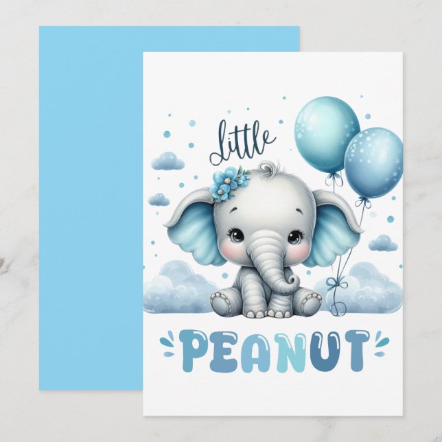 Boy Elephant Cute Peanut  Invitation (Front/Back)