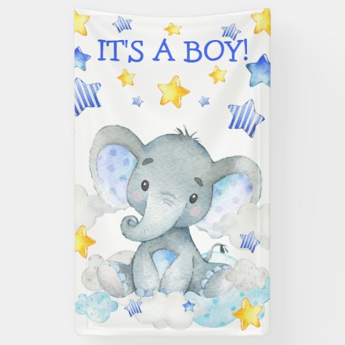 Boy Elephant Cute Watercolor Baby Shower Banner