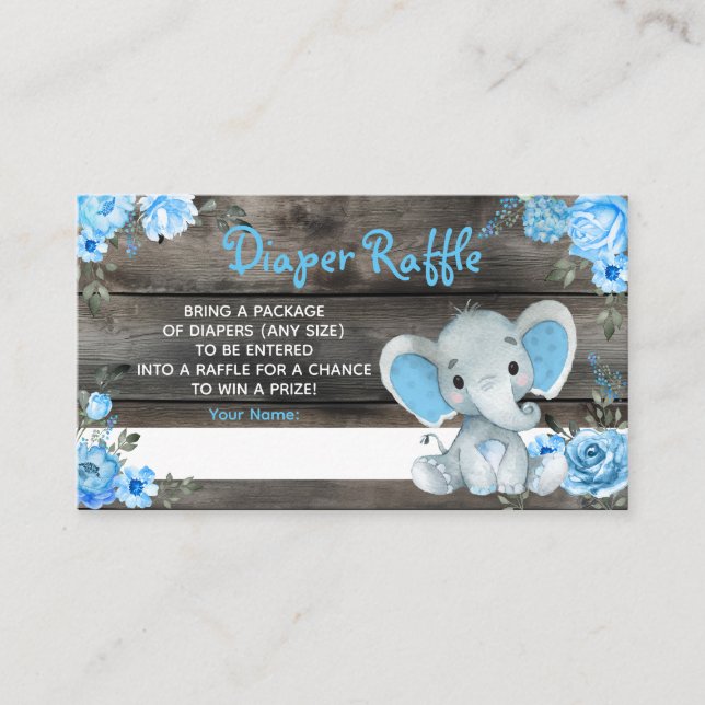 Boy Elephant Diaper Raffle Baby Shower Game Card (Front)