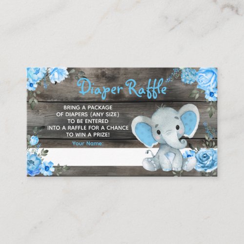 Boy Elephant Diaper Raffle Baby Shower Game Card