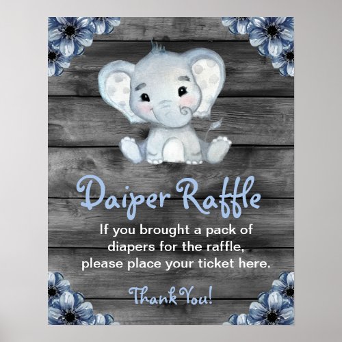 Boy Elephant Diaper Raffle Baby Shower Game Sign 