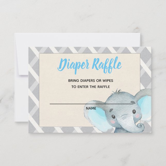 Boy Elephant Diaper Raffle Card Blue (Front)