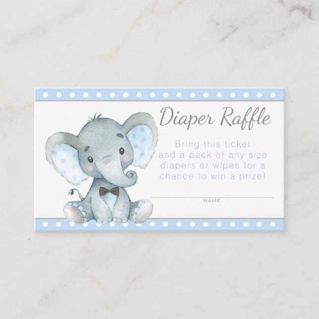 Boy Elephant Diaper Raffle Tickets Enclosure Card (Front)