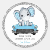 Boy Elephant Drive By Baby Shower Classic Round Sticker