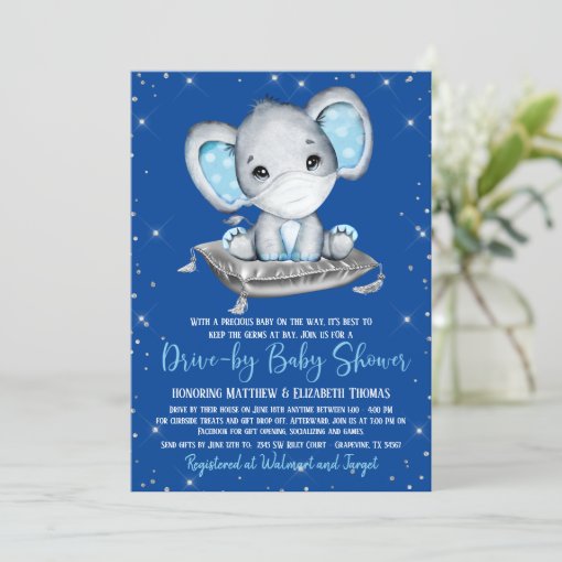 Boy Elephant Drive By Baby Shower Invitation Zazzle