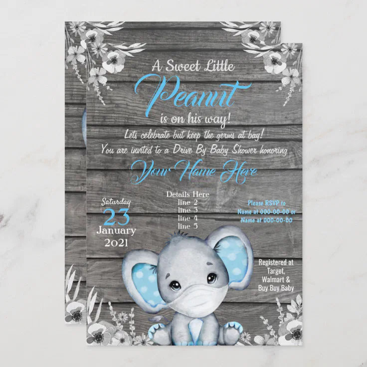 Boy Elephant Drive By Baby Shower Invitation blue Zazzle