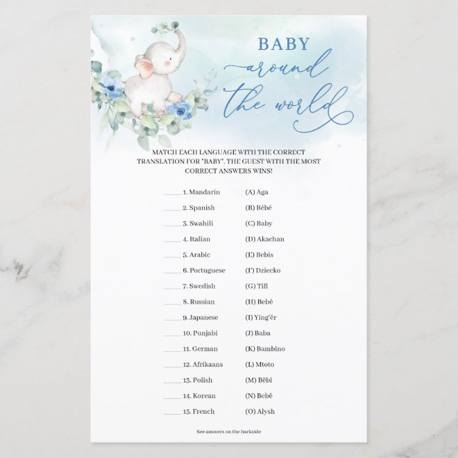 Boy Elephant Eucalyptus Baby Around the World (Front)