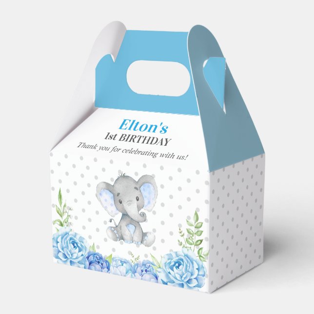 Boy Elephant First Birthday Party Little Peanut Favor Boxes (Front Side)