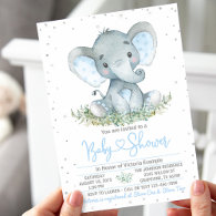 Boy Elephant Glitter Baby Shower Invitation