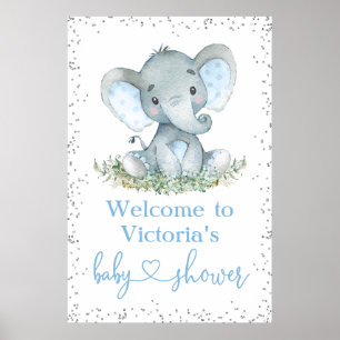 Boy Elephant Glitter Baby Shower Welcome Sign