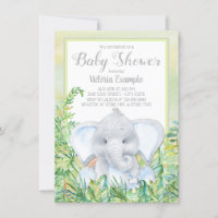 Boy Elephant Jungle Baby Shower Invitations