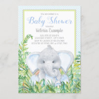 Boy Elephant Jungle Leaf Baby Shower Invitations