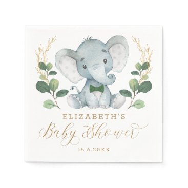 Boy Elephant Little Gentleman Greenery Baby Shower Napkins