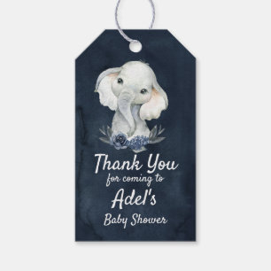 Boy Elephant Navy Baby Shower Gift Tag Dark Blue