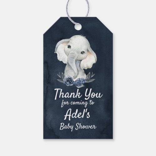 Boy Elephant Navy Baby Shower Gift Tag Dark Blue