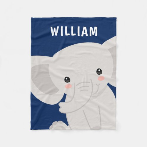 Boy Elephant Navy Blue Personalized Fleece Blanket