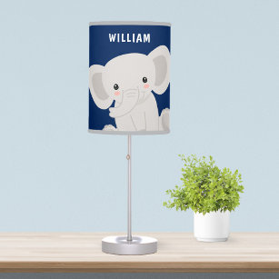 Boy Elephant Navy Blue Personalized Kids Table Lamp
