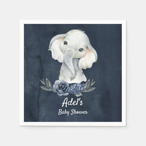 Boy Elephant Navy Party Napkins for baby shower