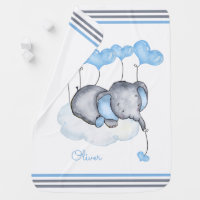 Boy Elephant on Cloud with Blue Hearts