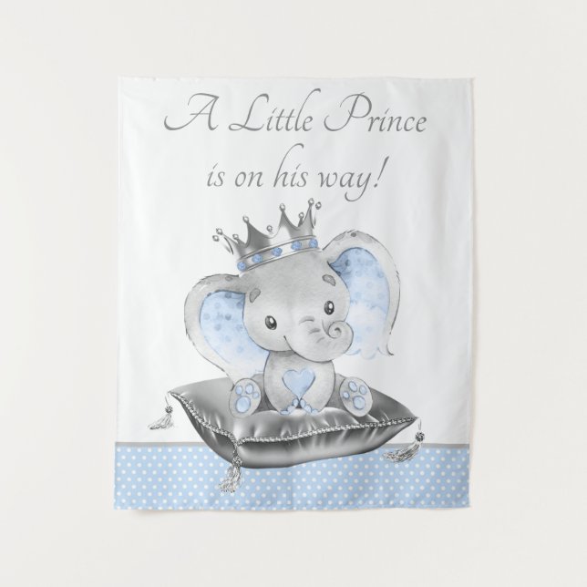 Boy Elephant Prince Baby Shower Backdrop Banner (Front)