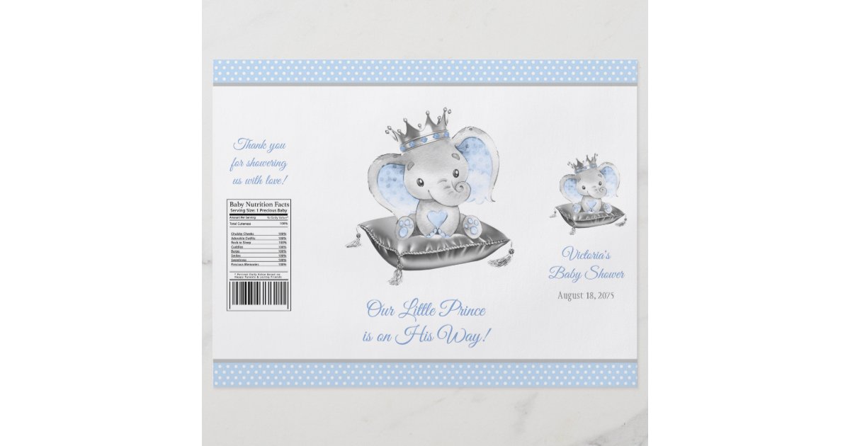 Boy Elephant Prince Baby Shower Chip Bag Wrappers | Zazzle
